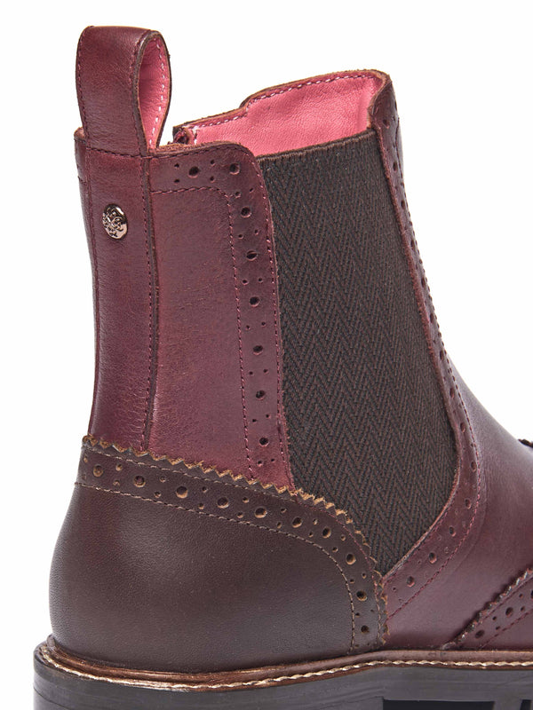 Red brogue-style twin gusset chelsea boots - PALSA ZINFANDEL RED LEATHER