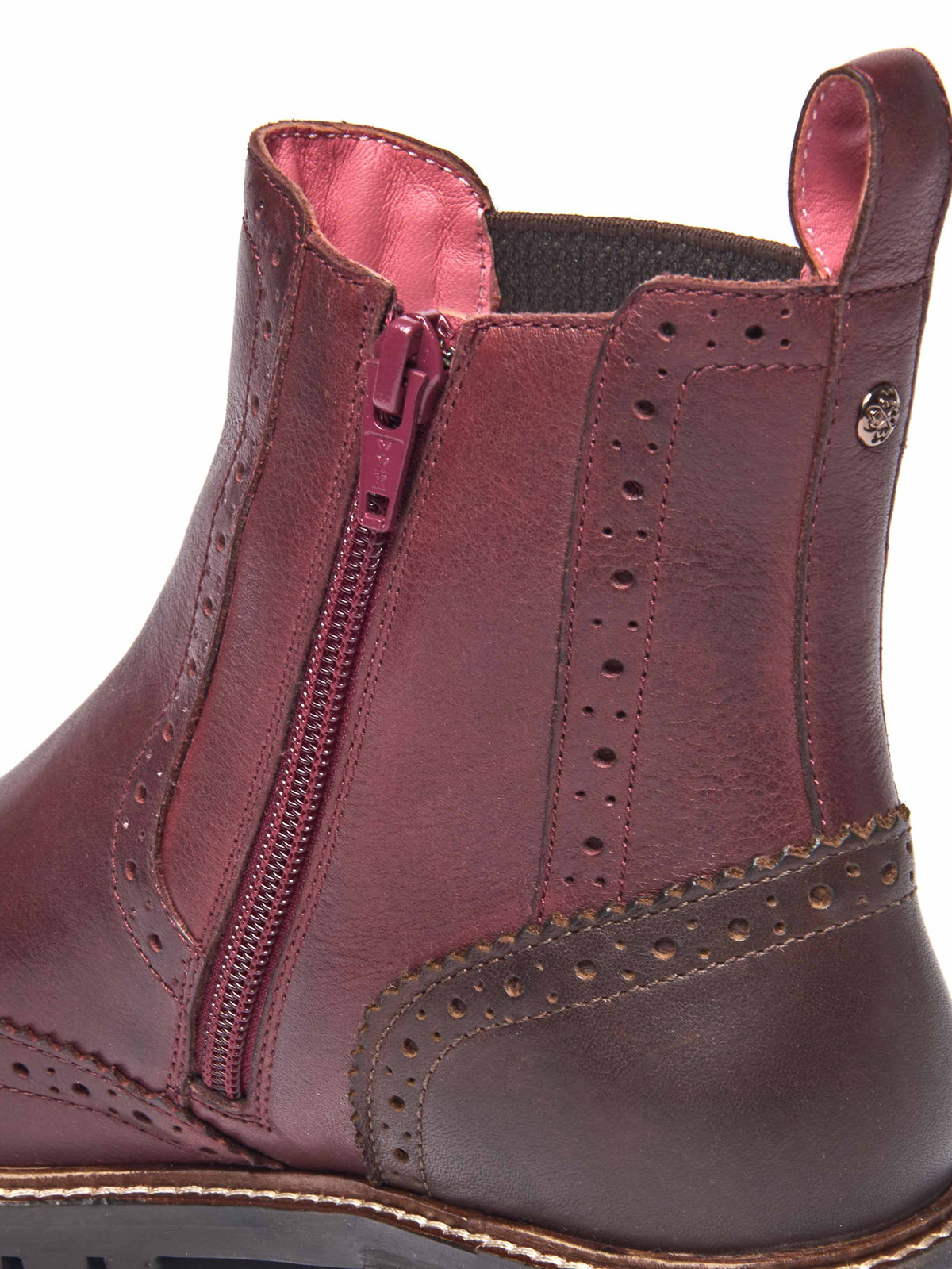 Red brogue-style twin gusset chelsea boots - PALSA ZINFANDEL RED LEATHER
