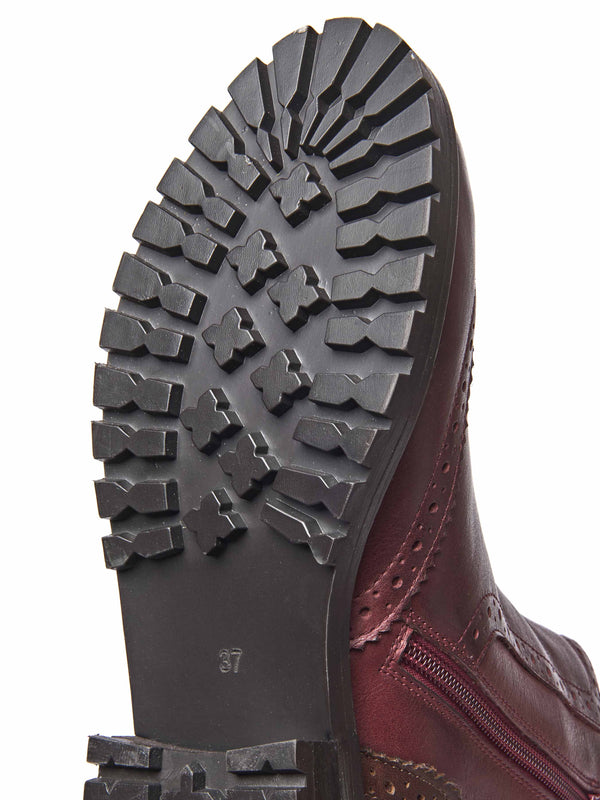 Red brogue-style twin gusset chelsea boots - PALSA ZINFANDEL RED LEATHER