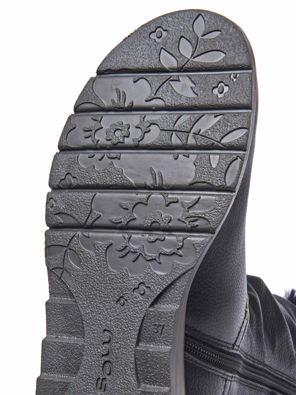 Black leather buckle, faux fur lined mid-length boot - CORSAC BLACK LEATHER