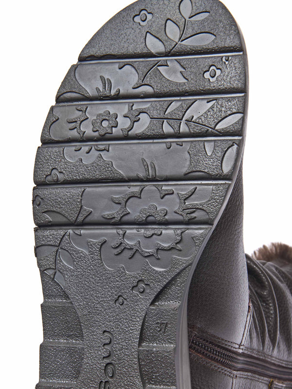 Brown leather buckle, faux fur lined mid-length boot - CORSAC BROWN LEATHER