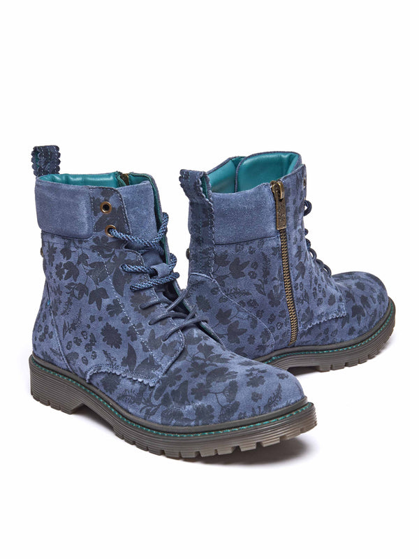 sturdy suede ankle boots - BEATTOCK DENIM SUEDE FLORAL PRINT
