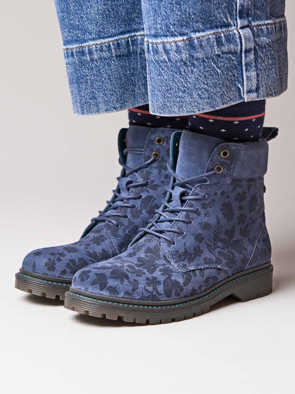 sturdy suede ankle boots - BEATTOCK DENIM SUEDE FLORAL PRINT