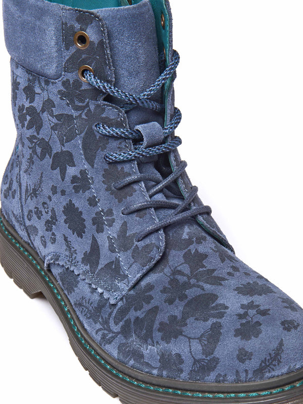 sturdy suede ankle boots - BEATTOCK DENIM SUEDE FLORAL PRINT