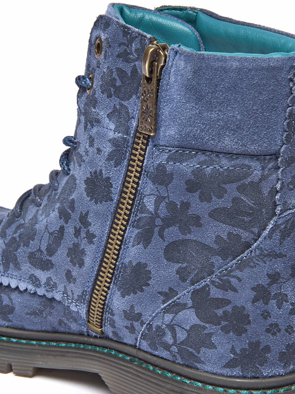 sturdy suede ankle boots - BEATTOCK DENIM SUEDE FLORAL PRINT