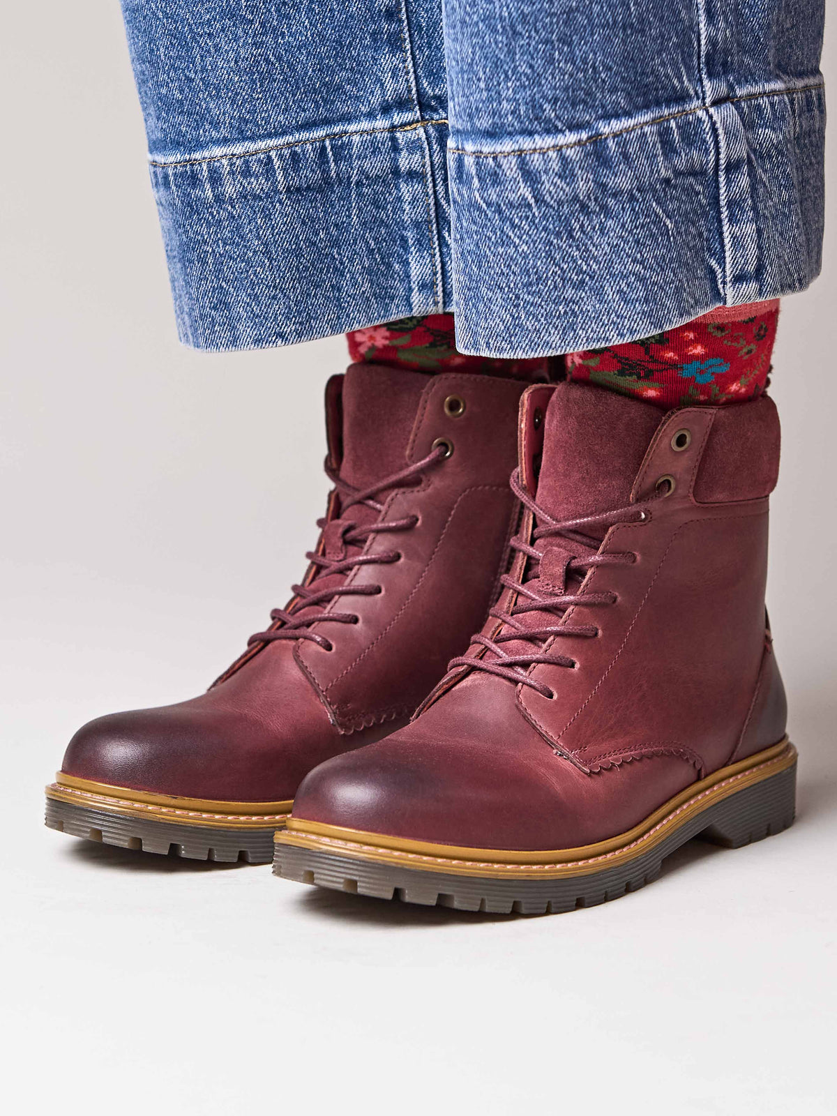 Red sturdy suede ankle boots - BEATTOCK ZINFANDEL RED WAXY LEATHER