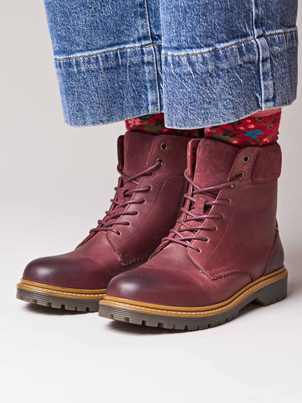 Red sturdy suede ankle boots - BEATTOCK ZINFANDEL RED WAXY LEATHER