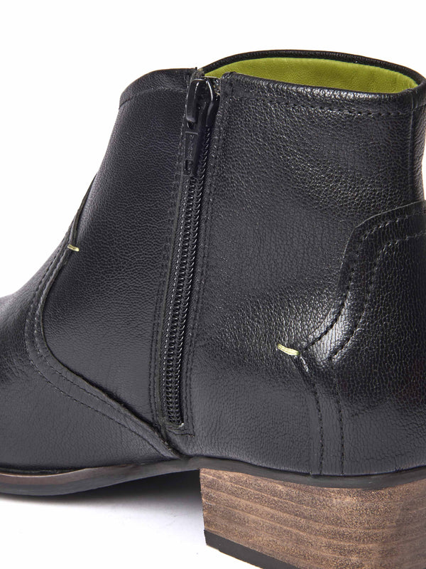 Black western-style heeled ankle boot - YARDANG BLACK LEATHER