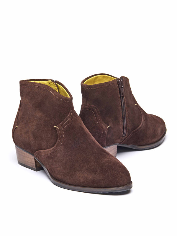 Brown western-style heeled ankle boot - YARDANG BROWN SUEDE
