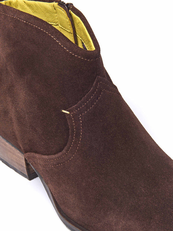 Brown western-style heeled ankle boot - YARDANG BROWN SUEDE