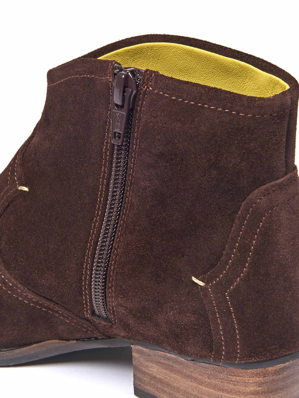 Brown western-style heeled ankle boot - YARDANG BROWN SUEDE