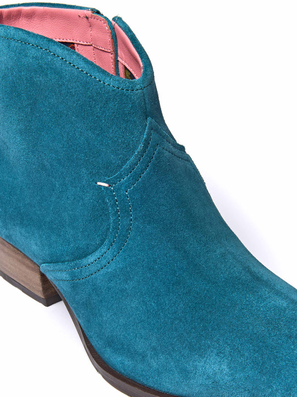 Blue western-style heeled ankle boot - YARDANG LAGOON SUEDE