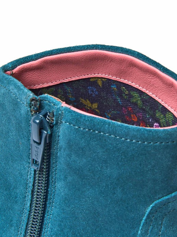 Blue western-style heeled ankle boot - YARDANG LAGOON SUEDE