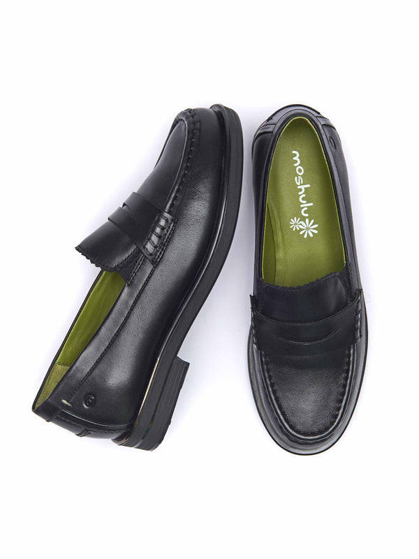 Black leather loafers with metal heel trim - PRION BLACK LEATHER