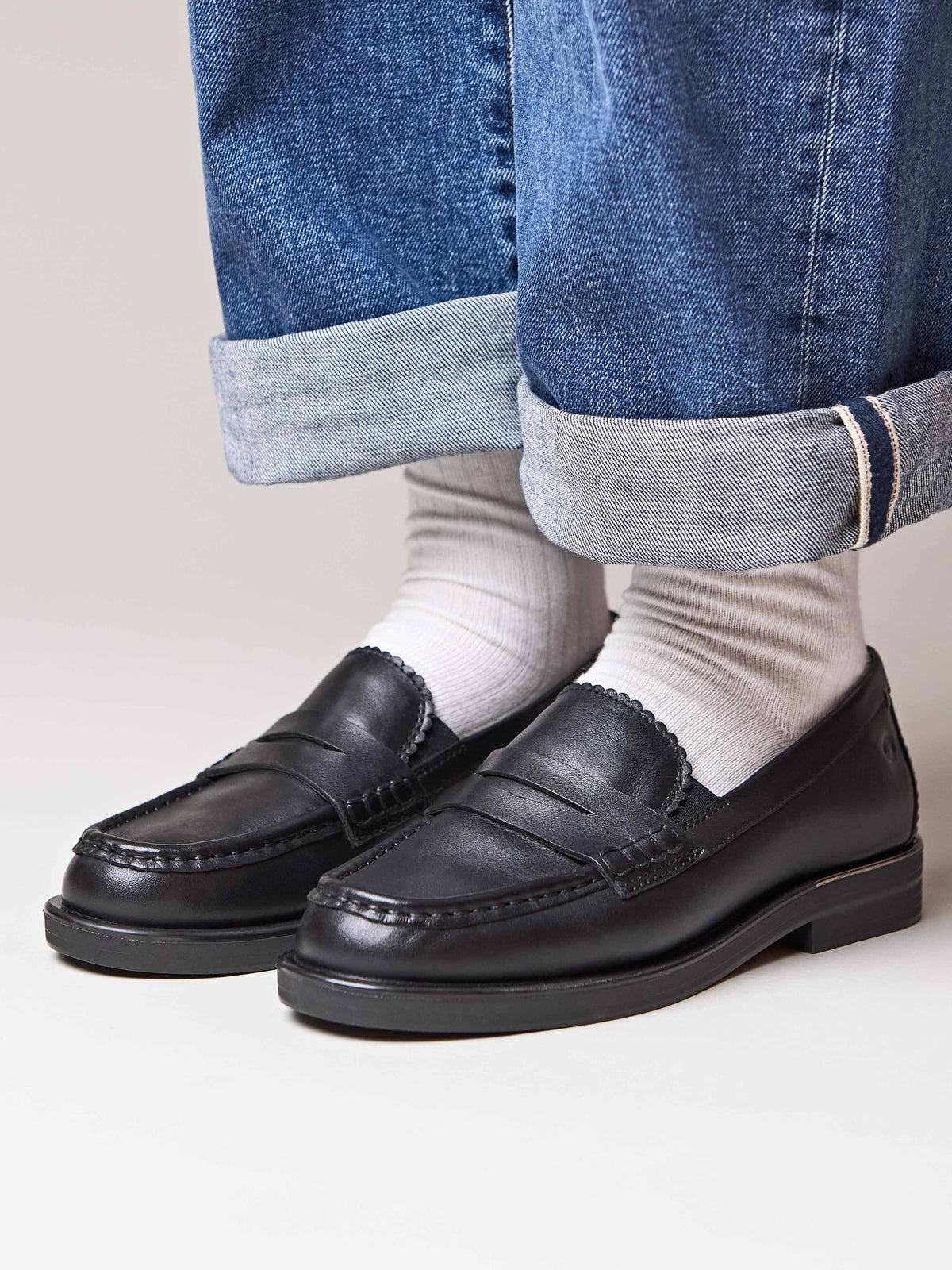Black leather loafers with metal heel trim - PRION BLACK LEATHER