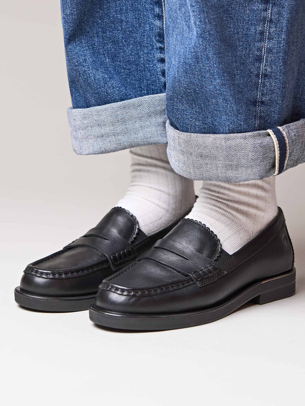 Black leather loafers with metal heel trim - PRION BLACK LEATHER