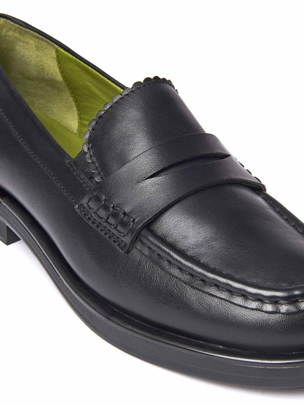 Black leather loafers with metal heel trim - PRION BLACK LEATHER