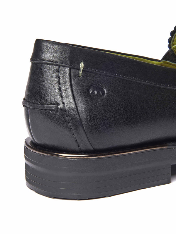 Black leather loafers with metal heel trim - PRION BLACK LEATHER