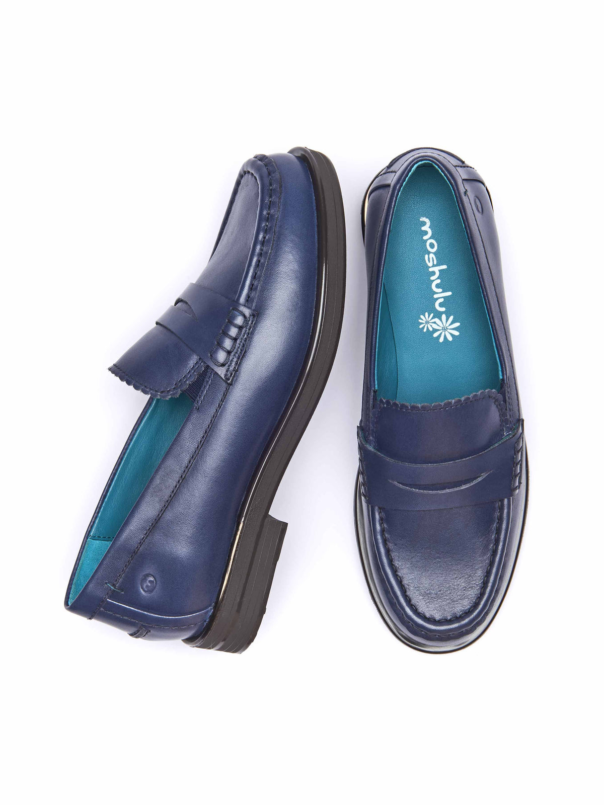 Blue leather loafers with metal heel trim - PRION INDIGO LEATHER