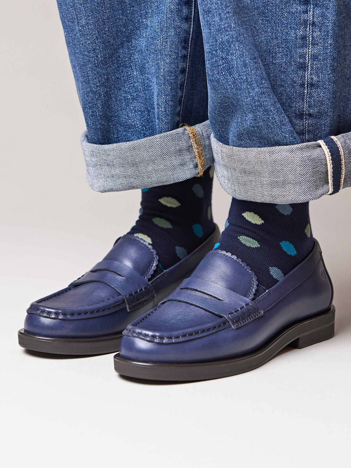 Blue leather loafers with metal heel trim - PRION INDIGO LEATHER