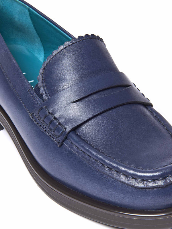 Blue leather loafers with metal heel trim - PRION INDIGO LEATHER