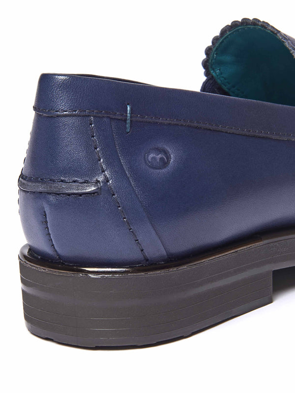 Blue leather loafers with metal heel trim - PRION INDIGO LEATHER