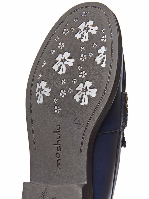 Blue leather loafers with metal heel trim - PRION INDIGO LEATHER