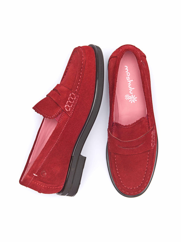 Red leather loafers with metal heel trim - PRION RED SUEDE