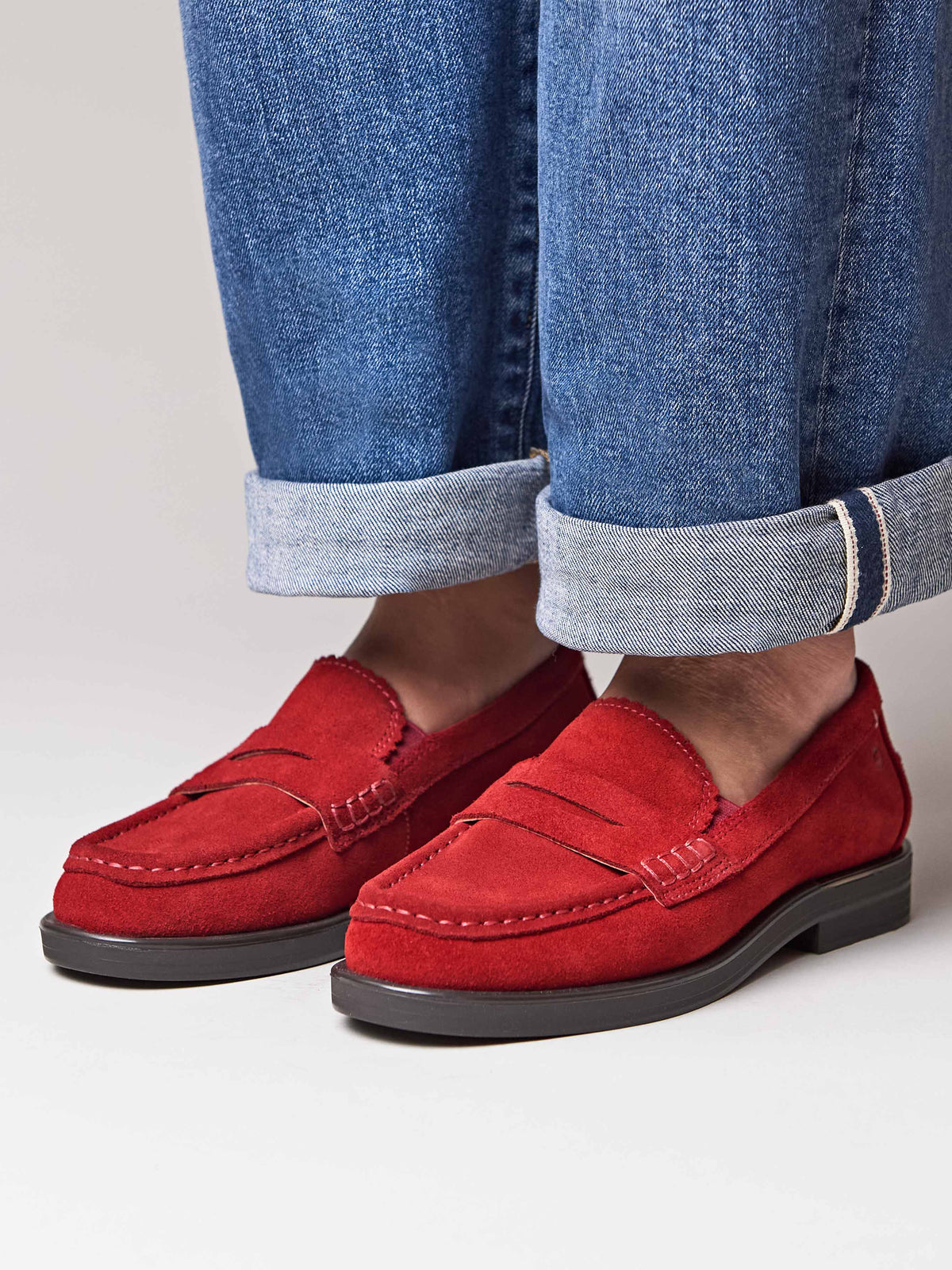 Red leather loafers with metal heel trim - PRION RED SUEDE