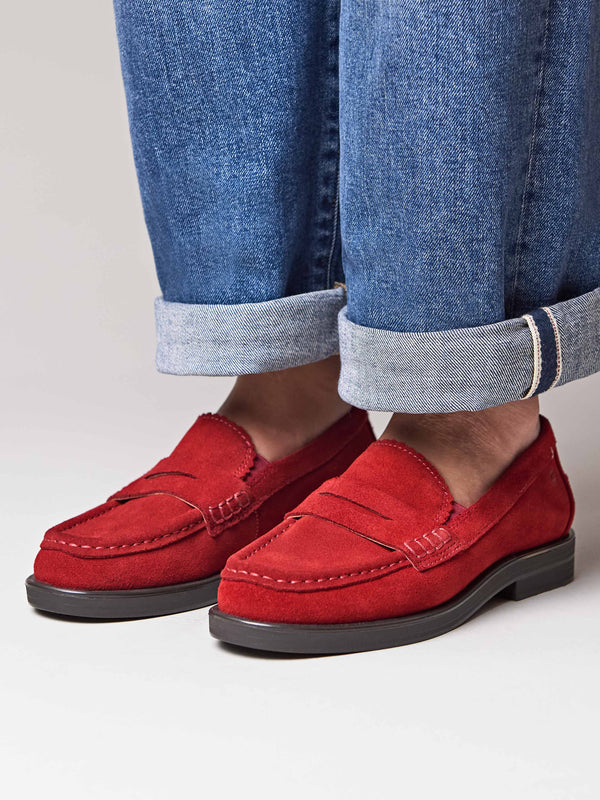 Red leather loafers with metal heel trim - PRION RED SUEDE