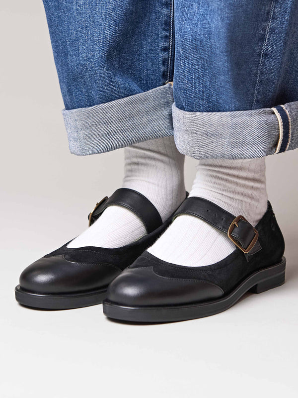 Black Mary-jane style leather shoes - FORSTER BLACK LEATHER /SUEDE