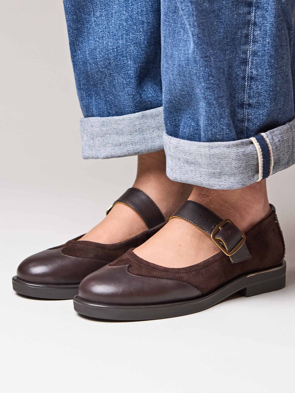 Brown Mary-jane style leather shoes - FORSTER BROWN LEATHER/SUEDE
