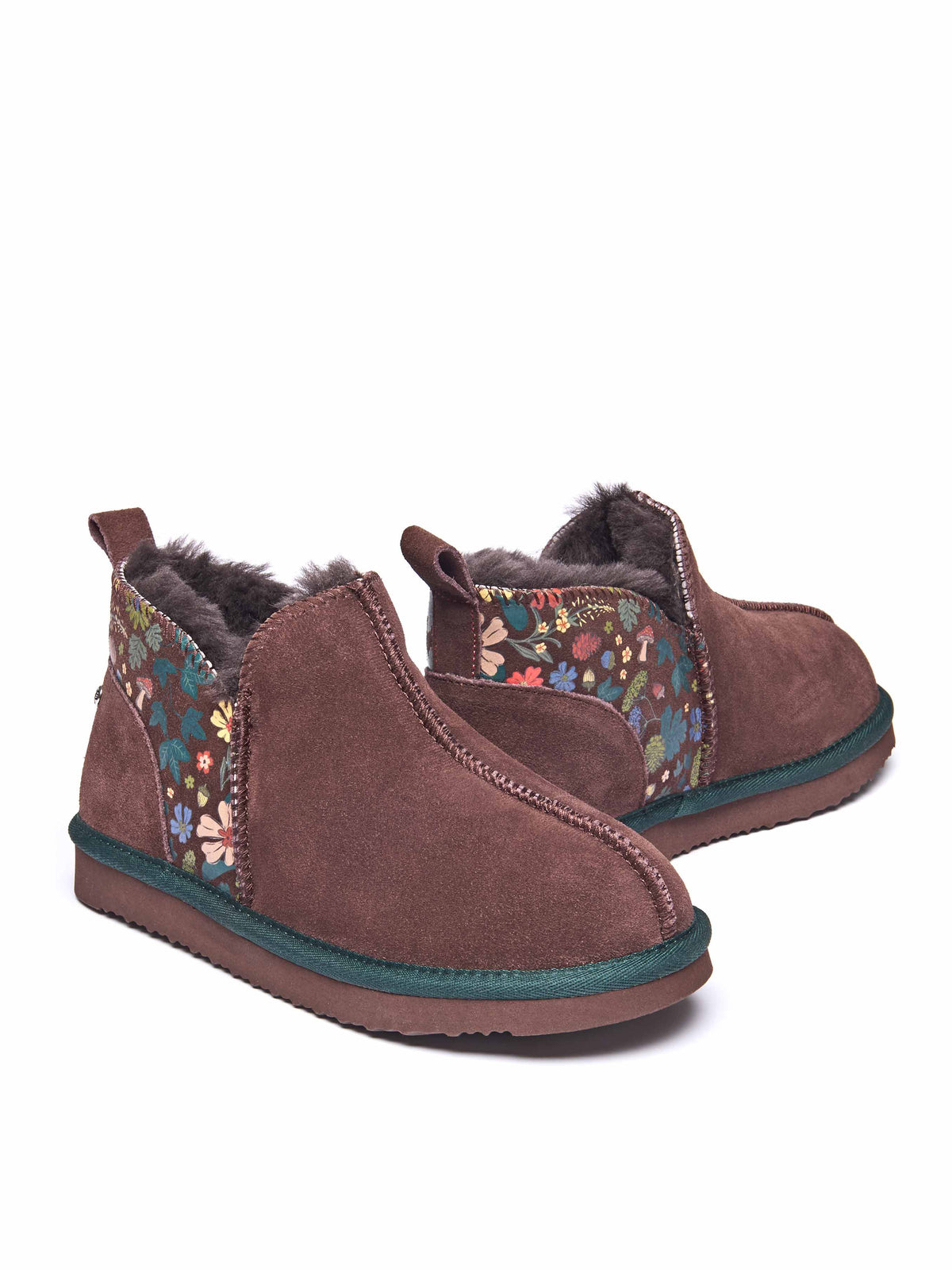 Brown sheepskin slipper boots - BOLBERRY BROWN ACORN BLOOM PRINT