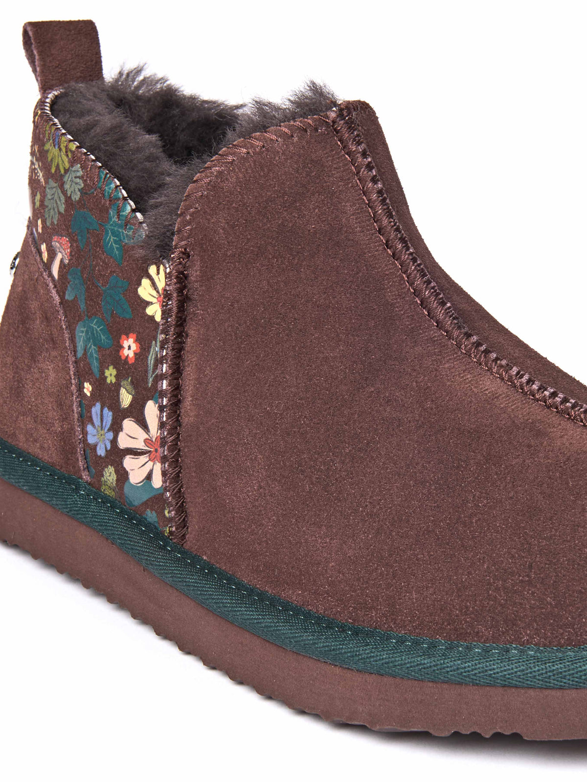 Brown sheepskin slipper boots - BOLBERRY BROWN ACORN BLOOM PRINT