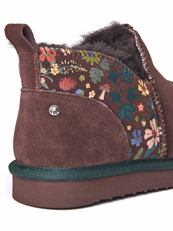 Brown sheepskin slipper boots - BOLBERRY BROWN ACORN BLOOM PRINT