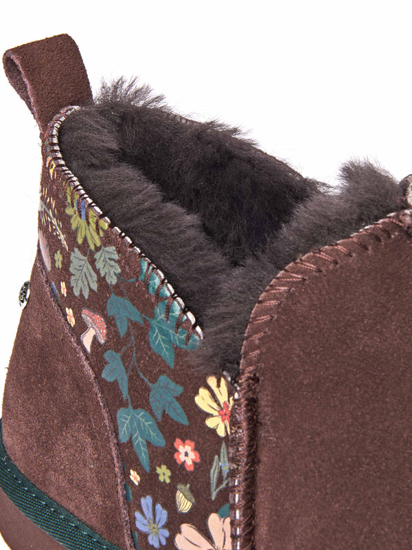 Brown sheepskin slipper boots - BOLBERRY BROWN ACORN BLOOM PRINT