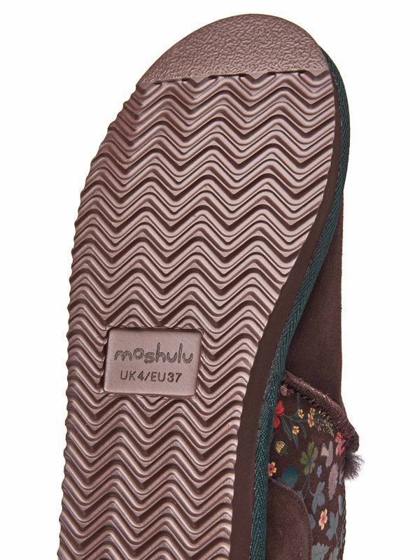 Brown sheepskin slipper boots - BOLBERRY BROWN ACORN BLOOM PRINT