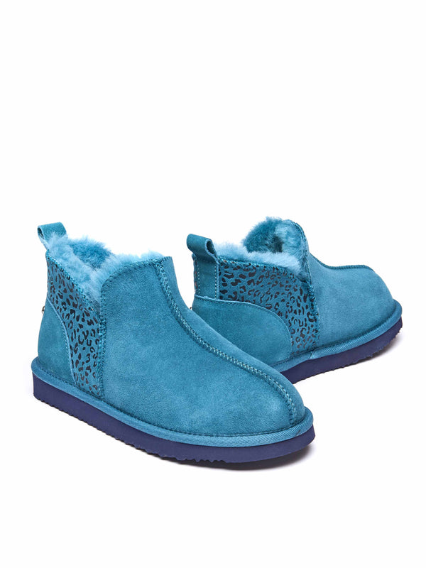Blue / Green / Animal Print sheepskin slipper boots - BOLBERRY LAGOON LEOPARD