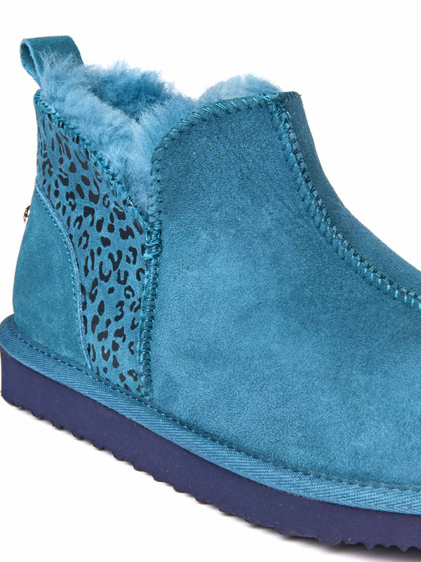 Blue / Green / Animal Print sheepskin slipper boots - BOLBERRY LAGOON LEOPARD