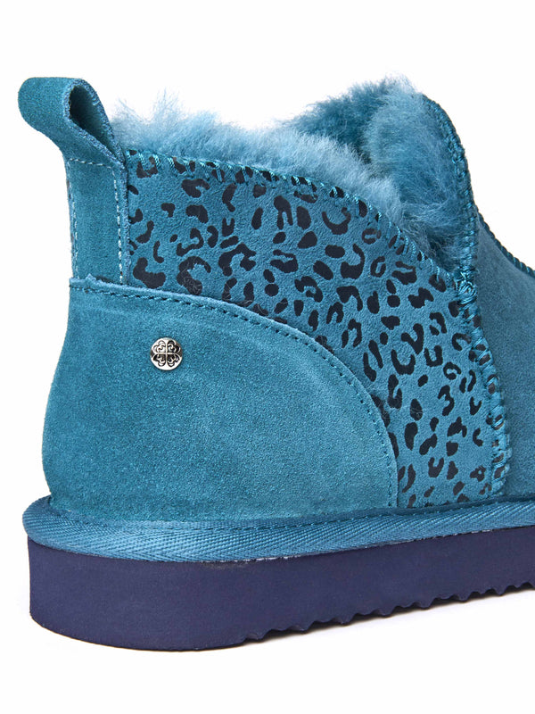 Blue / Green / Animal Print sheepskin slipper boots - BOLBERRY LAGOON LEOPARD