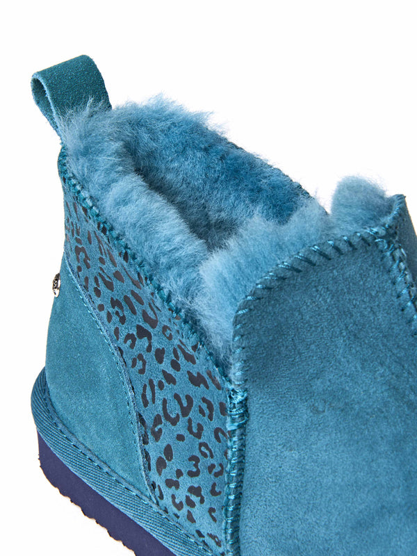 Blue / Green / Animal Print sheepskin slipper boots - BOLBERRY LAGOON LEOPARD