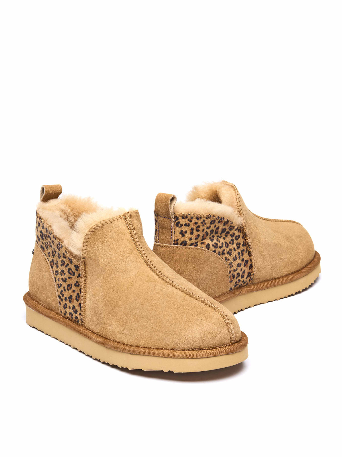 Tan / Animal Print sheepskin slipper boots - BOLBERRY TAN LEOPARD