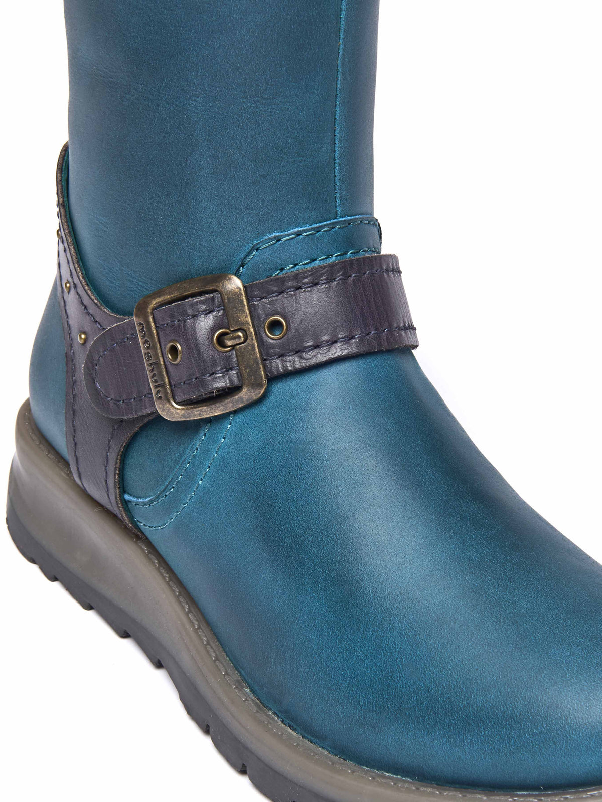 Blue mid-length biker style boots with studs - NIGHTJAR STUD LAGOON/INDIGO LEATHER