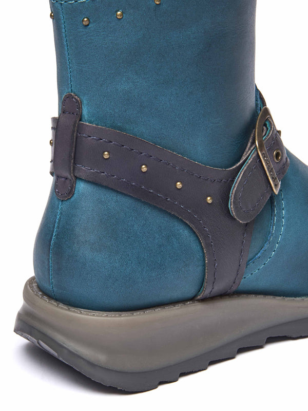 Blue mid-length biker style boots with studs - NIGHTJAR STUD LAGOON/INDIGO LEATHER