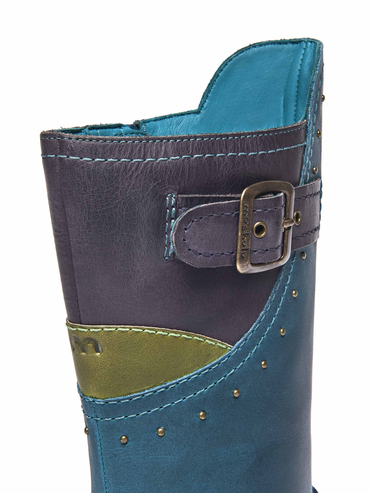 Blue mid-length biker style boots with studs - NIGHTJAR STUD LAGOON/INDIGO LEATHER