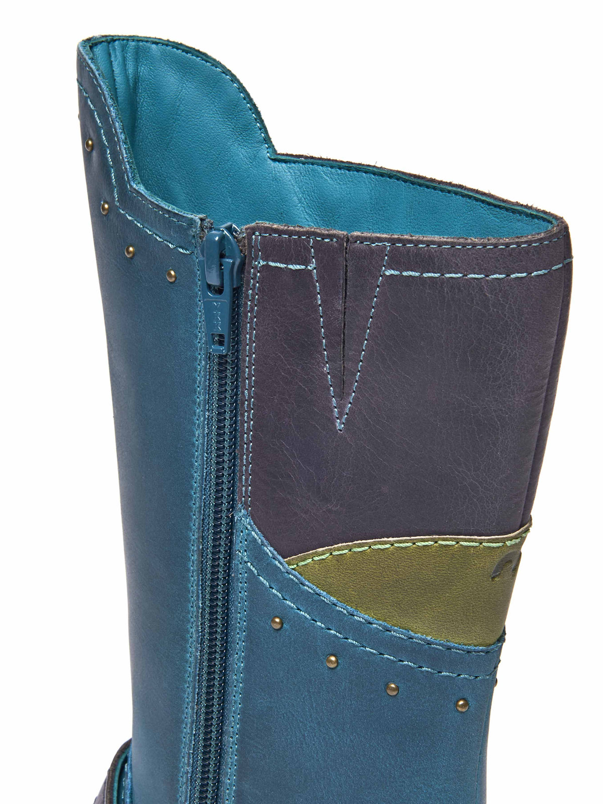 Blue mid-length biker style boots with studs - NIGHTJAR STUD LAGOON/INDIGO LEATHER
