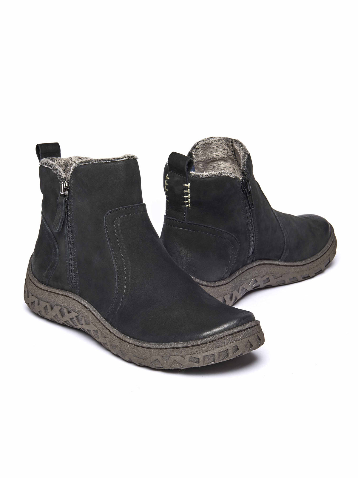 Black dual-zip faux fur lined nubuck ankle boot - COHEN BLACK NUBUCK