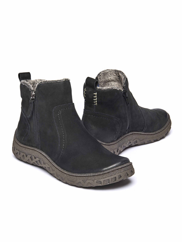 Black dual-zip faux fur lined nubuck ankle boot - COHEN BLACK NUBUCK