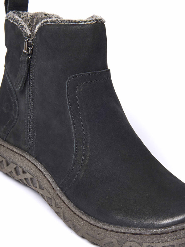 Black dual-zip faux fur lined nubuck ankle boot - COHEN BLACK NUBUCK