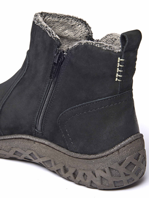 Black dual-zip faux fur lined nubuck ankle boot - COHEN BLACK NUBUCK